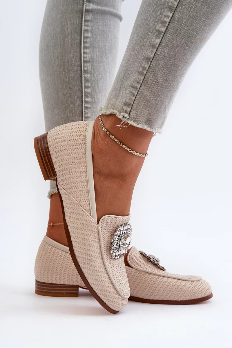 Dámske mokasíny na plochom podpätku s brošňou Béžová D&A 36