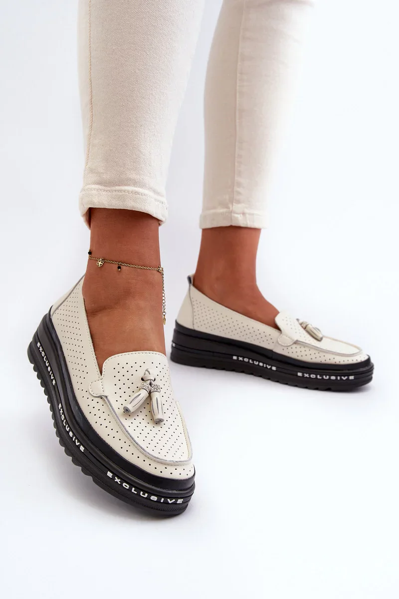 Dámske kožené mokasíny na platforme Beige Assetnima 37