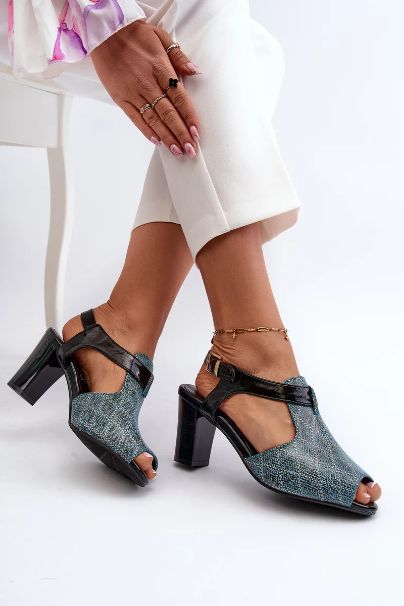 Tyrkysové tyrkysové dámske sandále Queenmarie na vysokom podpätku z ekokože 36