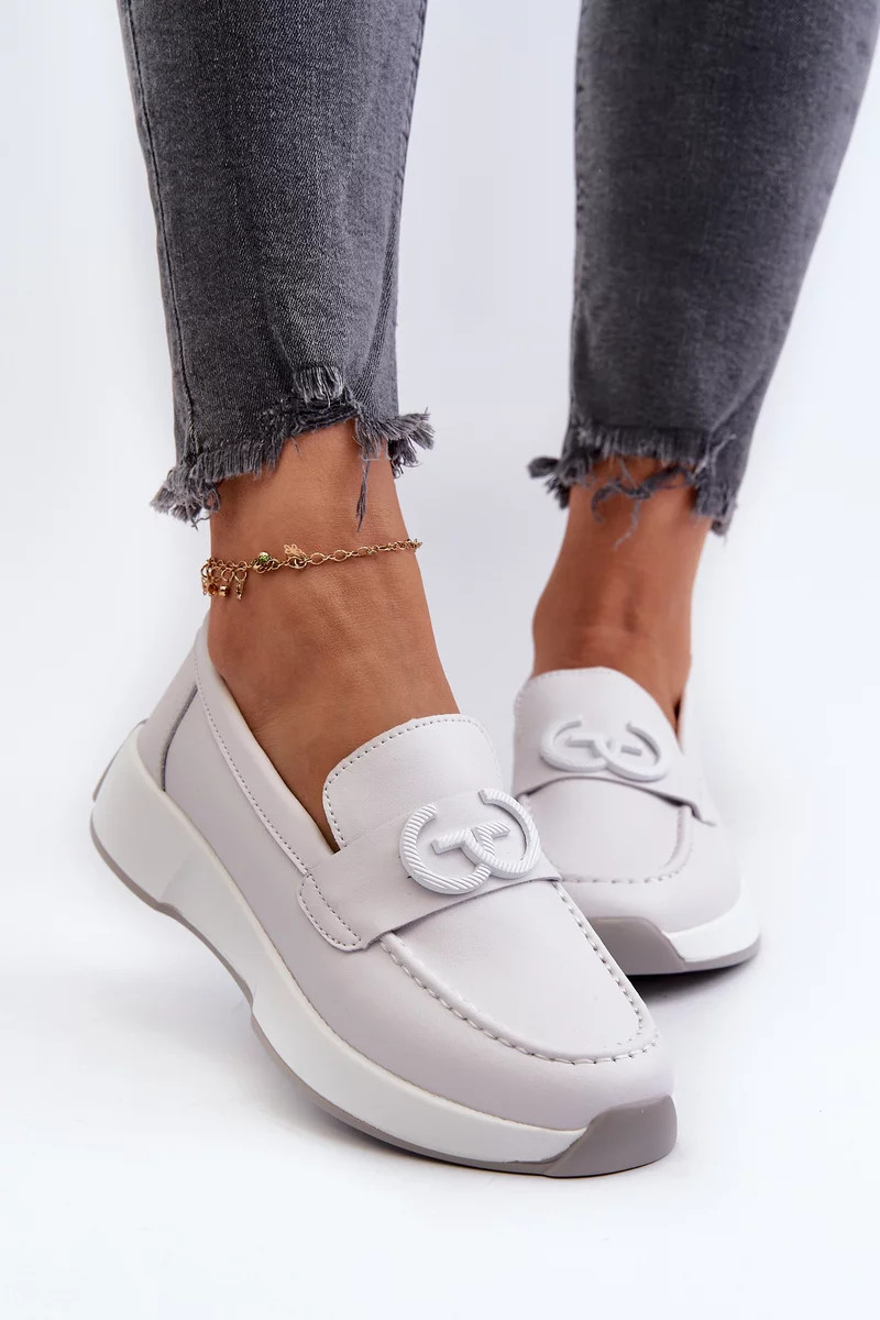 Dámske kožené mokasíny na platforme svetlo šedé S.Barski 39