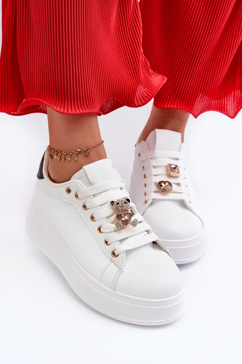 Dámske tenisky na platforme s medvedíkom, biele Moanda 39