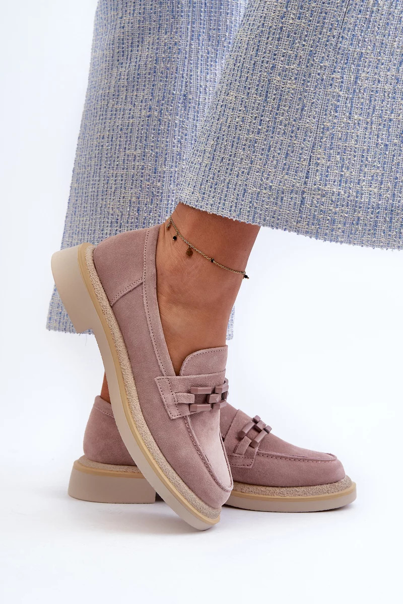 Dámske semišové mokasíny na podpätku so zdobením D&A Dirty Pink 40