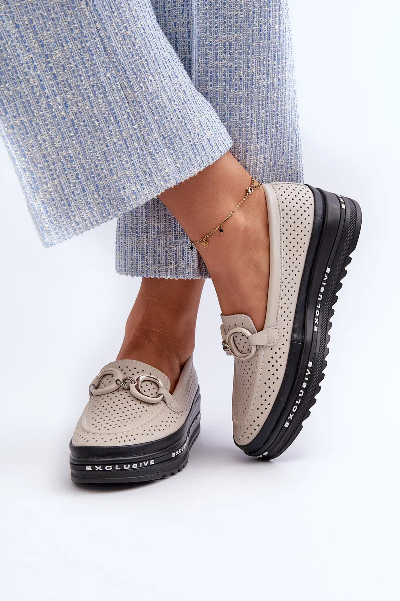 Dámske kožené mokasíny na platforme so zdobením S.Barski béžové 40