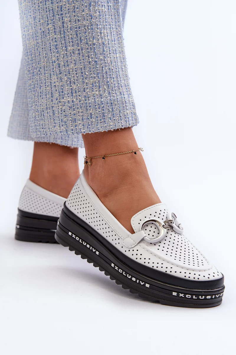 Dámske kožené mokasíny na platforme so zdobením S.Barski white 36