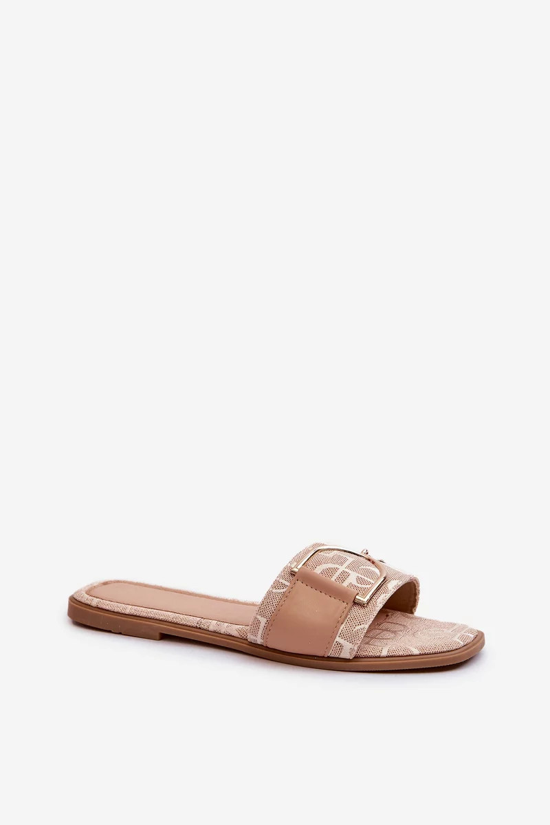 Lesklé dámske papuče s béžovým zdobením prstov 38