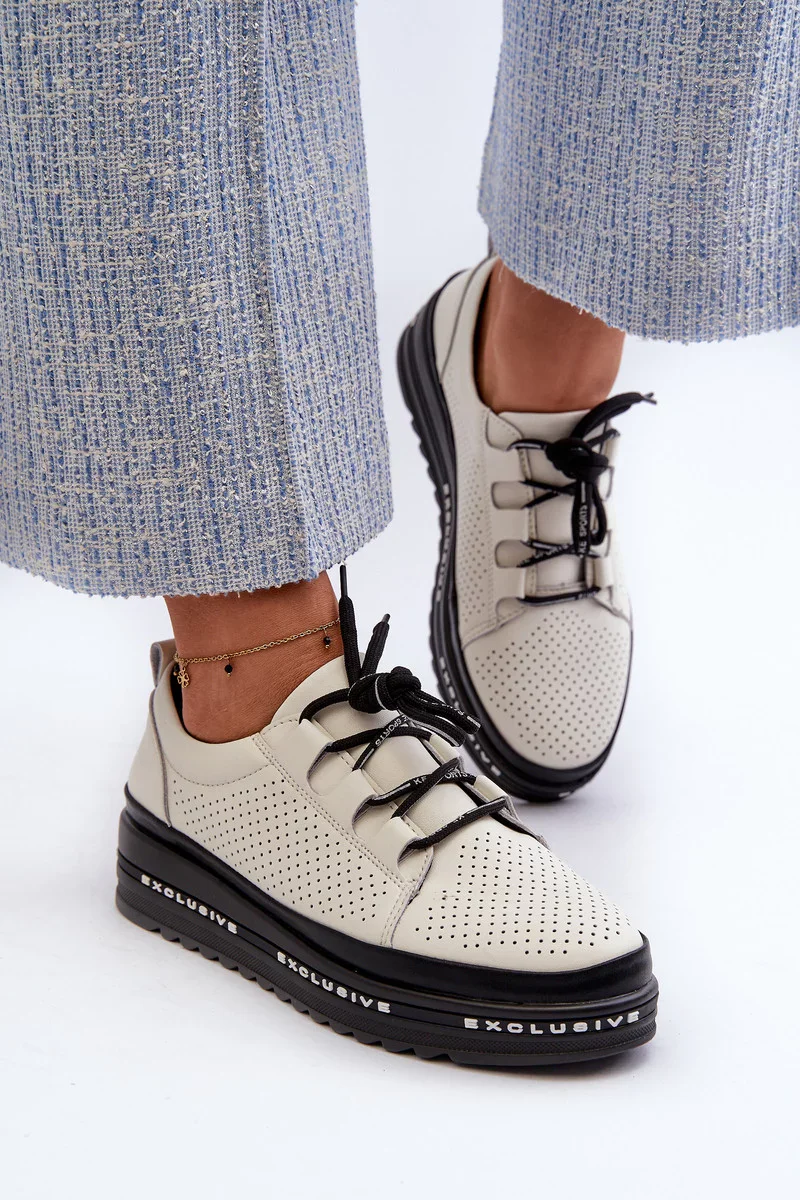 Dámske kožené topánky na platforme S.Barski beige 36