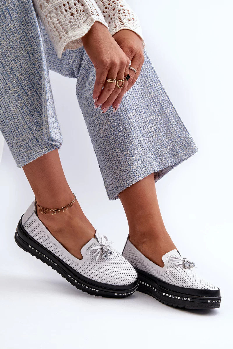 Dámske kožené mokasíny na platforme S.Barski white 36