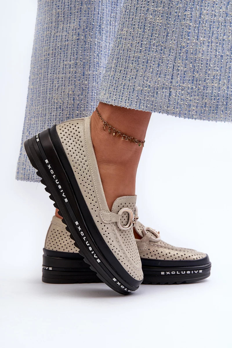 Dámske mokasíny na platforme z lesklej kože so zlatým zdobením S.Barski 37