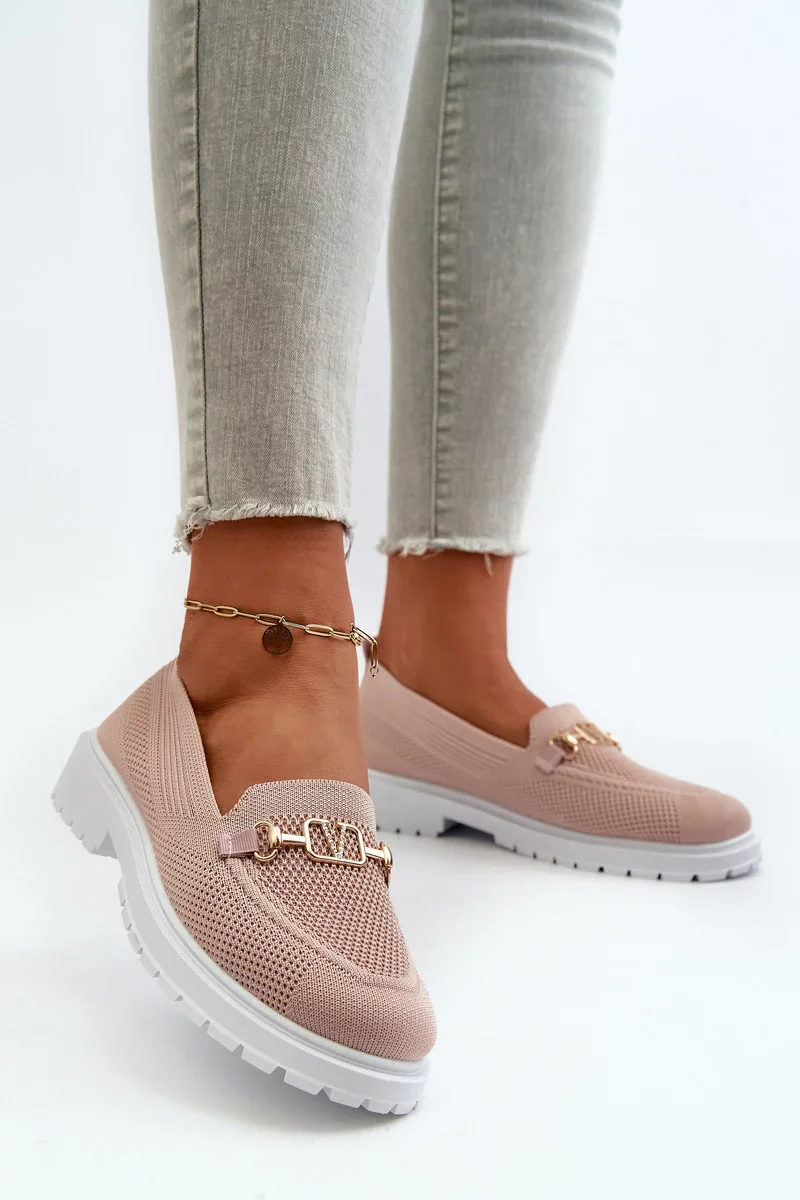 Dámske mokasíny na plochom podpätku so zlatými detailmi, ružová Limentia 38