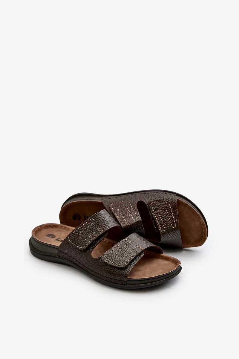 Pohodlné pánske papuče so suchým zipsom Inblu tmavohnedé 43