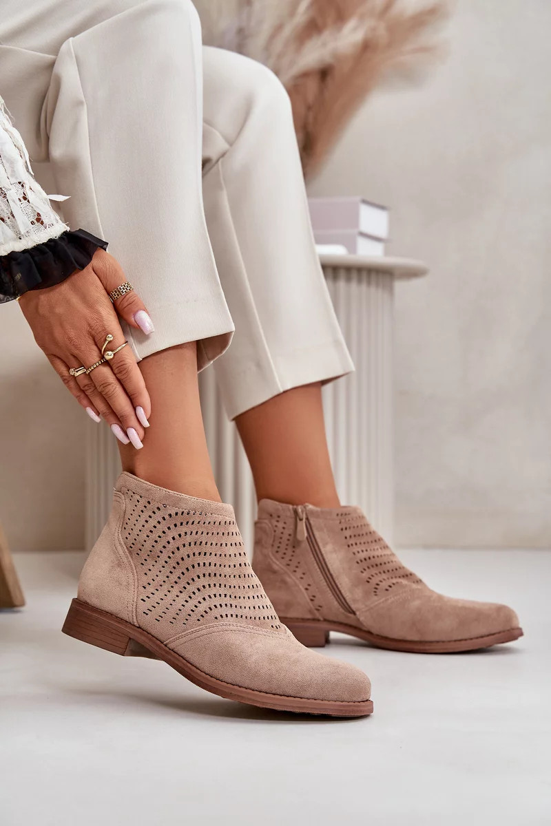 Dámske ploché členkové topánky na podpätku Acrylic Beige S.Barski 40