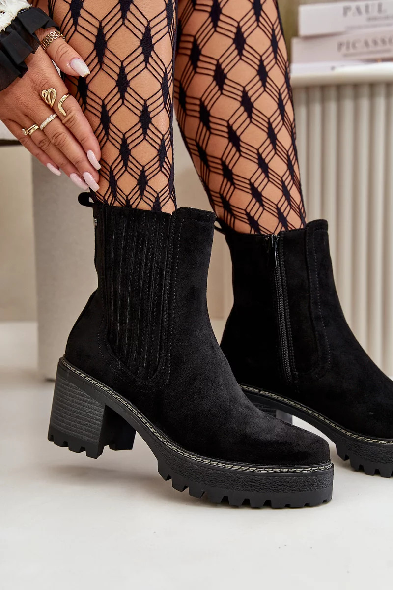 Dámske členkové topánky na podpätku Eco Suede Insulated Black Nevitas 38