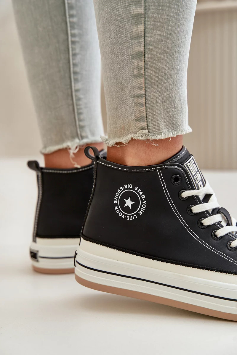 Zateplené dámske tenisky na platforme z ekokože Big Star Black 39