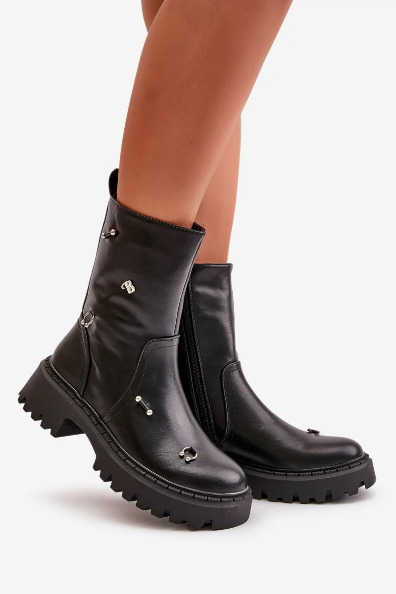 Dámske členkové topánky z ekokože na zips s ozdobnými detailmi Black Reritha 39