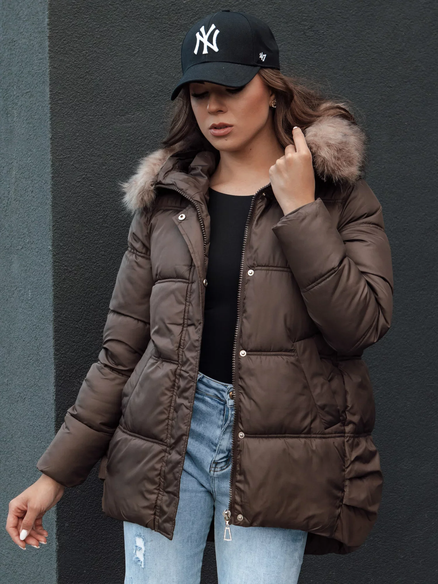 Dámska zimná bunda s kapucňou STELLAR coffee Dstreet TY4493 XL