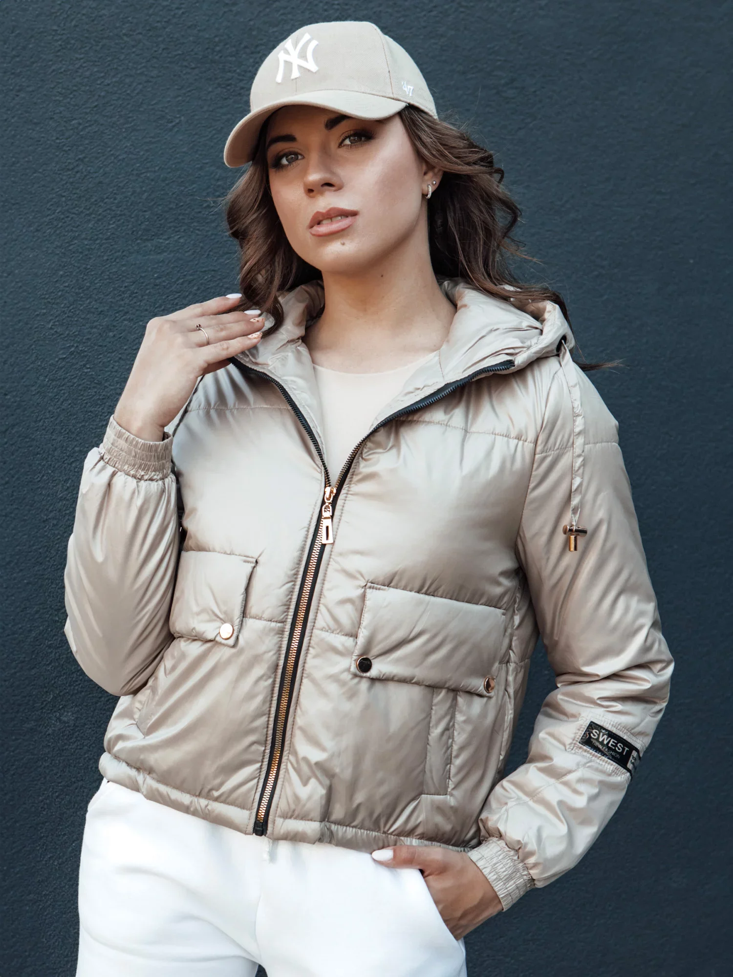 Dámska prešívaná bunda s kapucňou ARON camel Dstreet TY4398 XXL