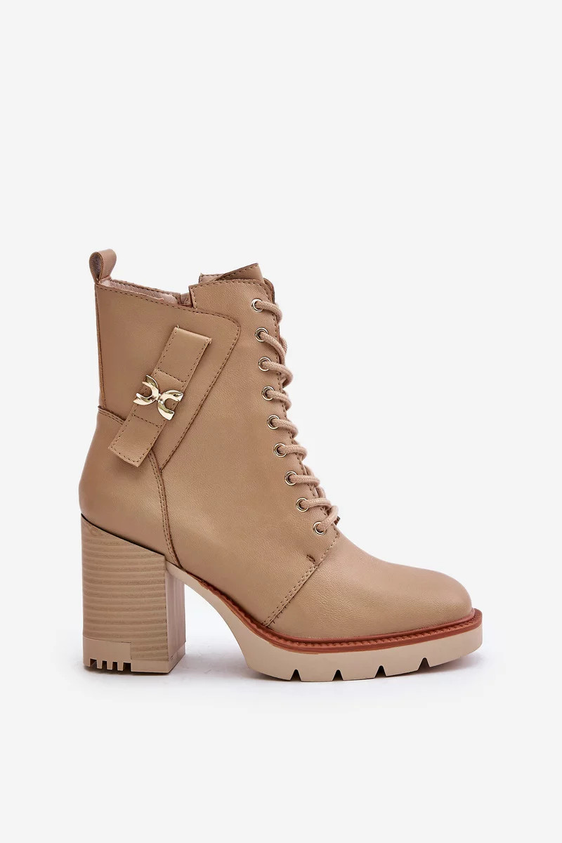 Zateplené členkové topánky na podpätku so zlatými detailmi Beige Ivarisse 39
