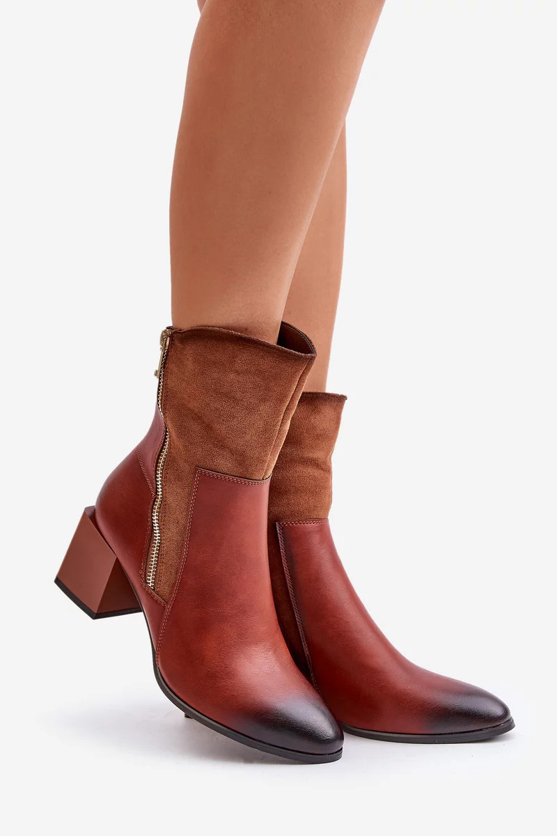 Zateplené dámske členkové topánky na podpätku Brown Relabina 38