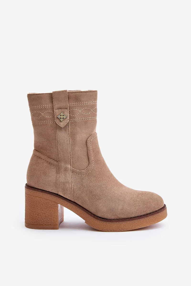 Zateplené dámske členkové topánky na podpätku Beige Vailia 37