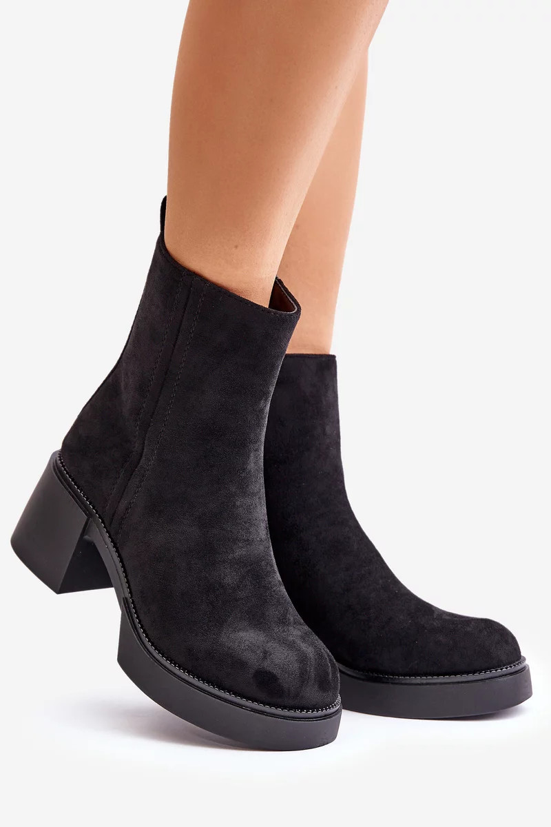 Dámske členkové topánky z eko semišu s podpätkom Black Meriluna 39