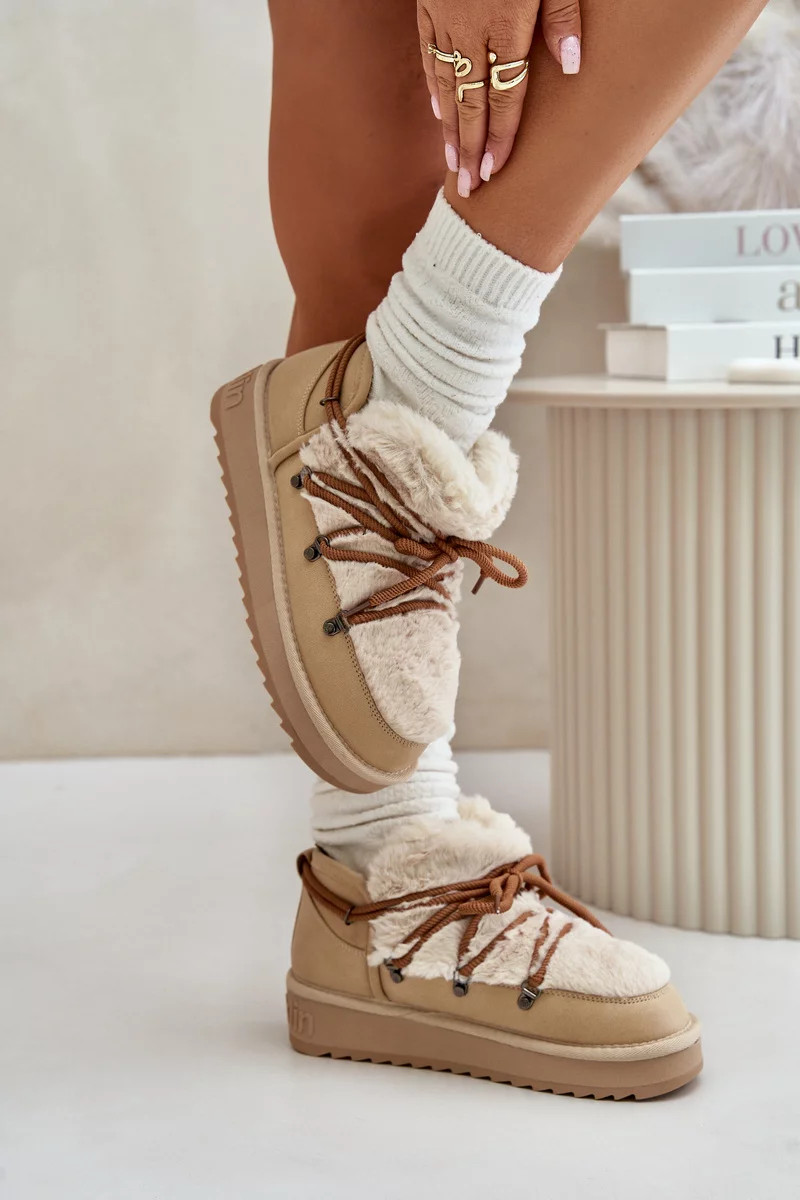 Nízké Sněhule Na Platformě S Kožešinou D.Franklin Béžové Velikost: 40