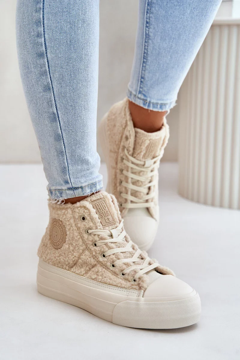 Zateplené dámske tenisky s kožušinou typu Lamb Big Star Beige 37