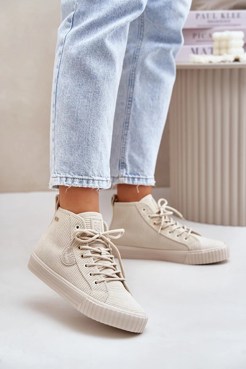 Dámske zateplené manšestrové tenisky Big Star Hi-Poly System - béžové 41