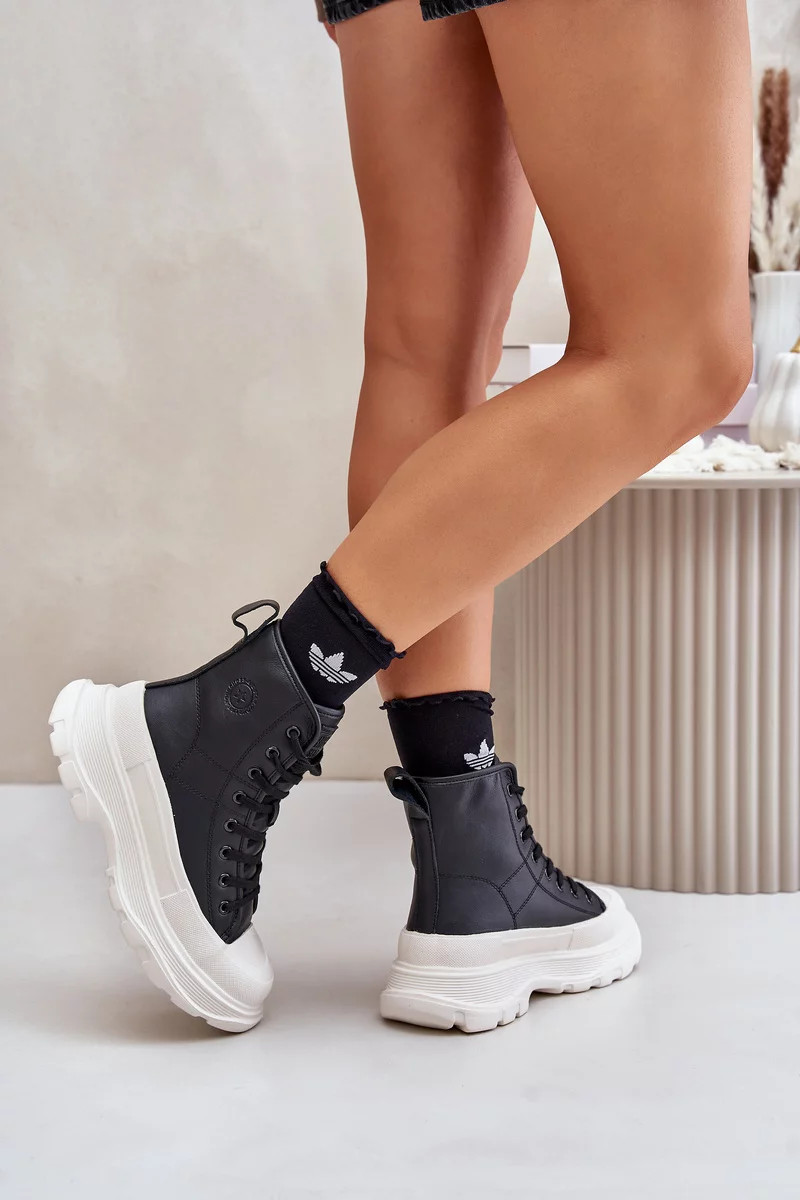 Kožené zateplené tenisky na pevnej platforme Big Star Black 39