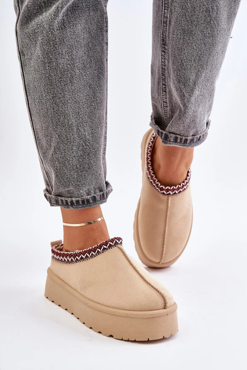 Nízke dámske snehule s výšivkou na platforme tmavobéžovej farby Narirya 36