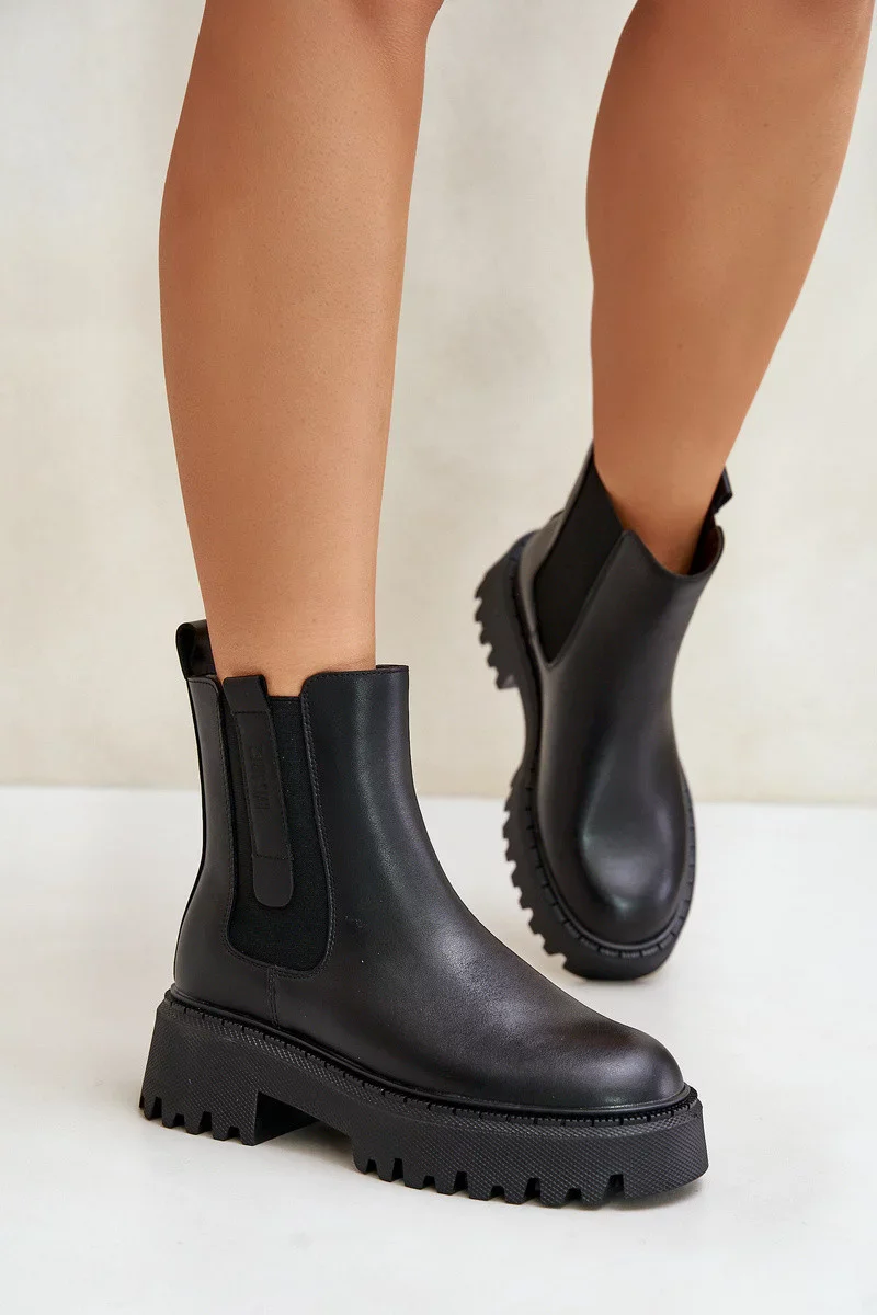 Dámske kožené zateplené členkové topánky Chelsea Big Star Black 37