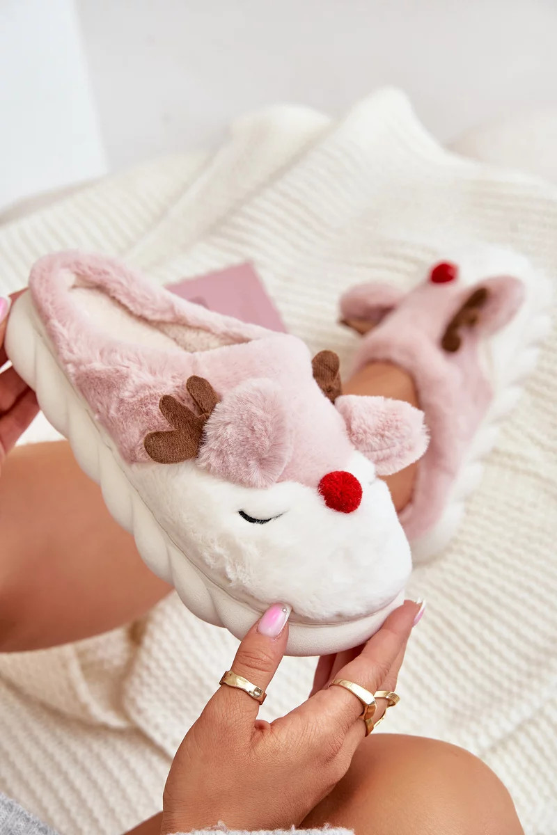 Futrzane Dámské Pantofle S Motivem Sobů Růžové Wistira 36/37