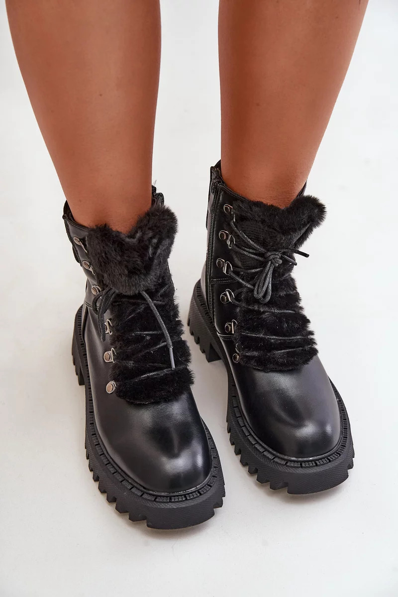 Zateplené členkové topánky so zipsom z ekokože Black Willatta 38