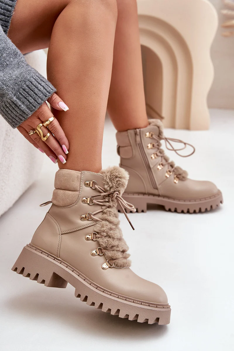 Zateplené členkové topánky tenisky na zips Eco koža béžová Willatta 37