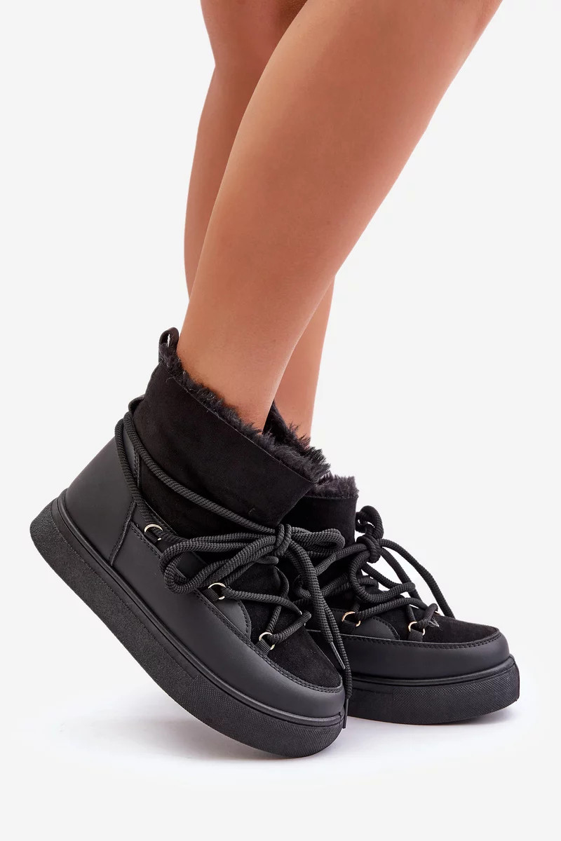 Dámské Sněhule Na Platformě Zateplené Kožíškem Černé Aziara 38