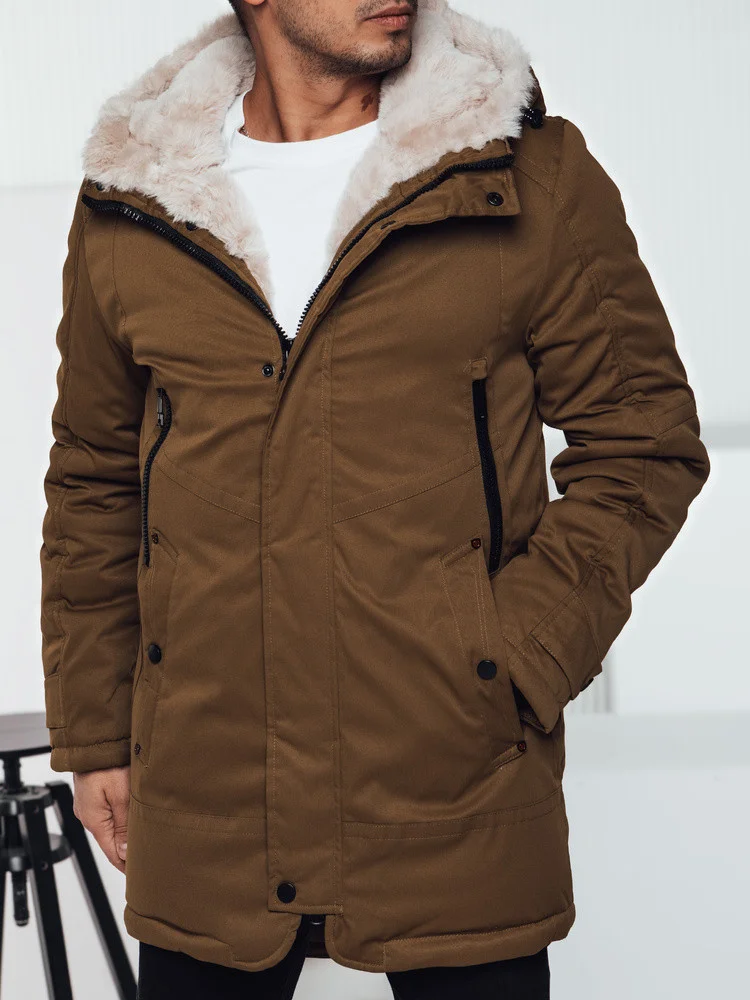 Pánska zimná bunda parka s kapucňou tmavo béžová Dstreet TX4964 3XL / 56