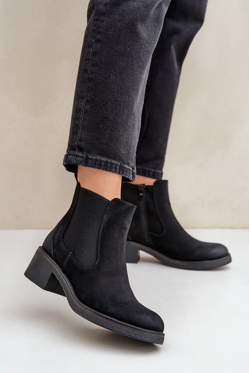 Dámske členkové topánky Chelsea Insulated Low Heel Zipper Black Savalindra 37