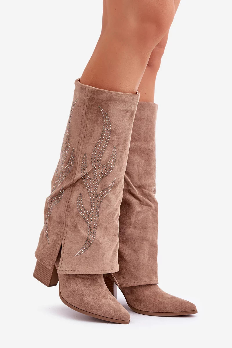Zdobené čižmy so zakriveným podpätkom Tmavo béžová Ivilta 38