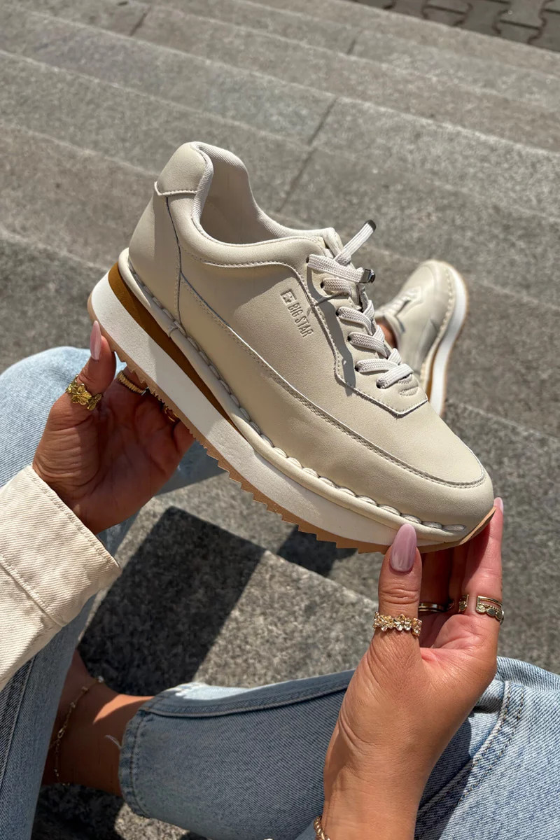 Dámske kožené tenisky na platforme Big Star - béžové 38