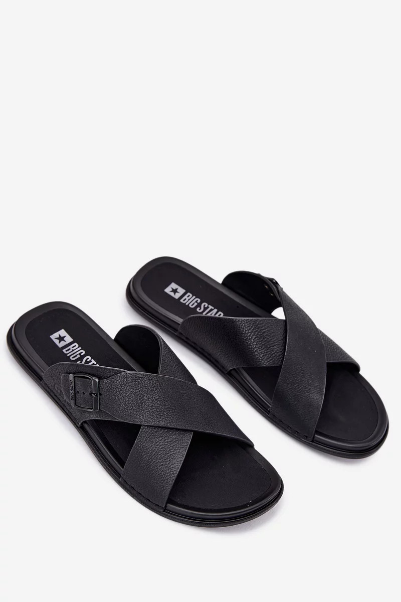 Pánske kožené papuče s prackou Big Star - čierne 44