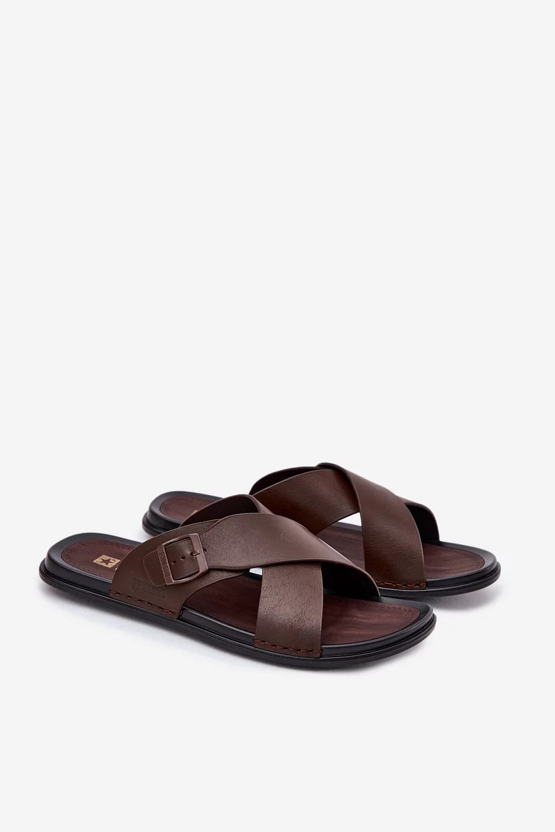 Pánske kožené papuče s prackou Big Star - hnedé 44