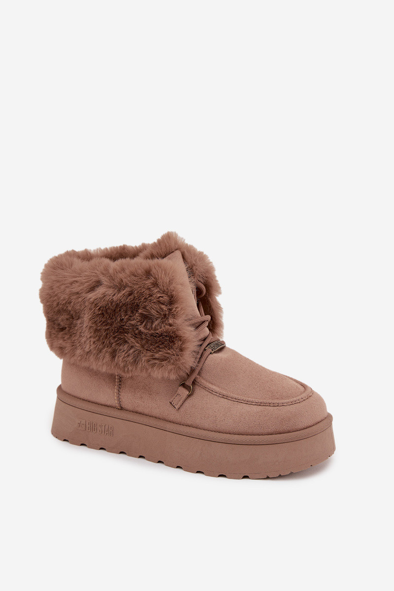 Dámske snežnice na platforme s kožušinou a šnurovaním Big Star - béžové 39