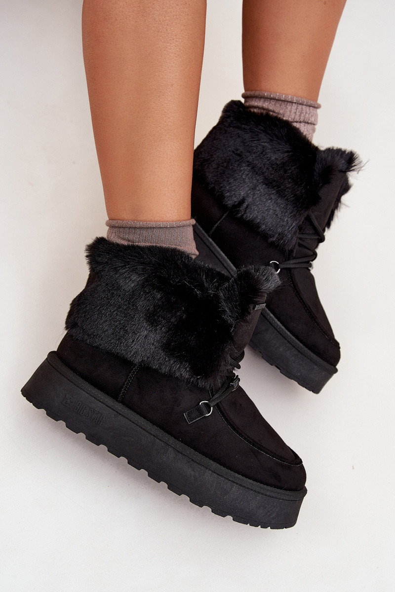 Dámske snežnice na platforme s kožušinou a šnurovaním Big Star - čierne 39