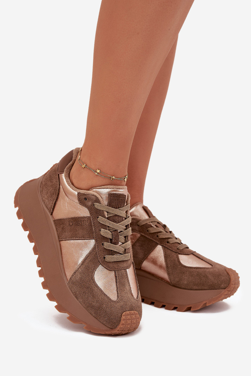 Dámske zateplené semišové tenisky na platforme Big Star HI-POLY SYSTEM - hnedé 38