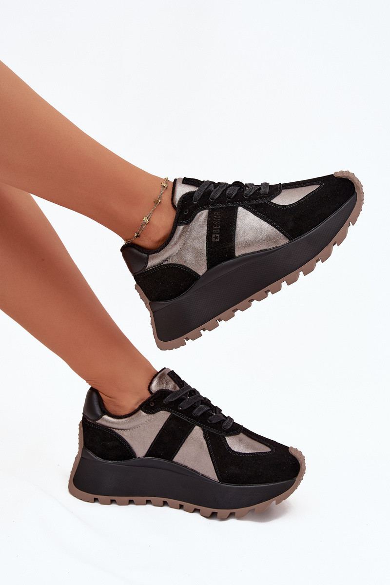 Dámske semišové tenisky na platforme Big Star HI-POLY SYSTEM - čierne 38