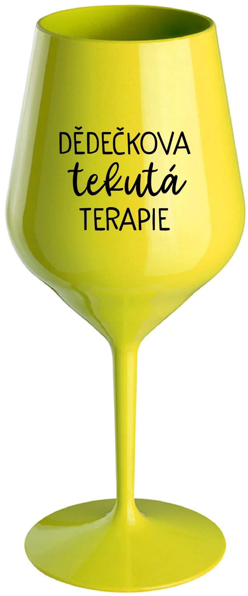 Levně DĚDEČKOVA TEKUTÁ TERAPIE - žlutá nerozbitná sklenice na víno 470 ml