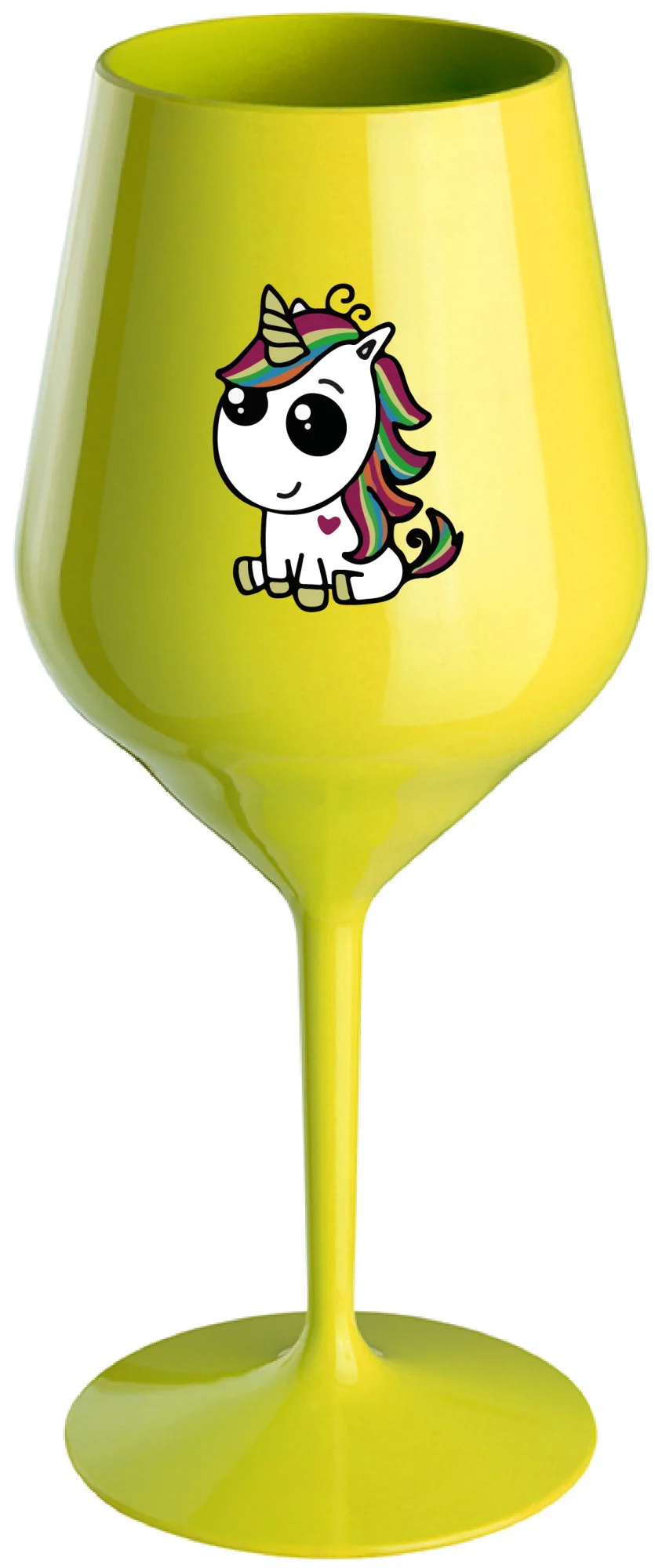 Levně DUHOVÝ JEDNOROŽEC - žlutá nerozbitná sklenice na víno 470 ml