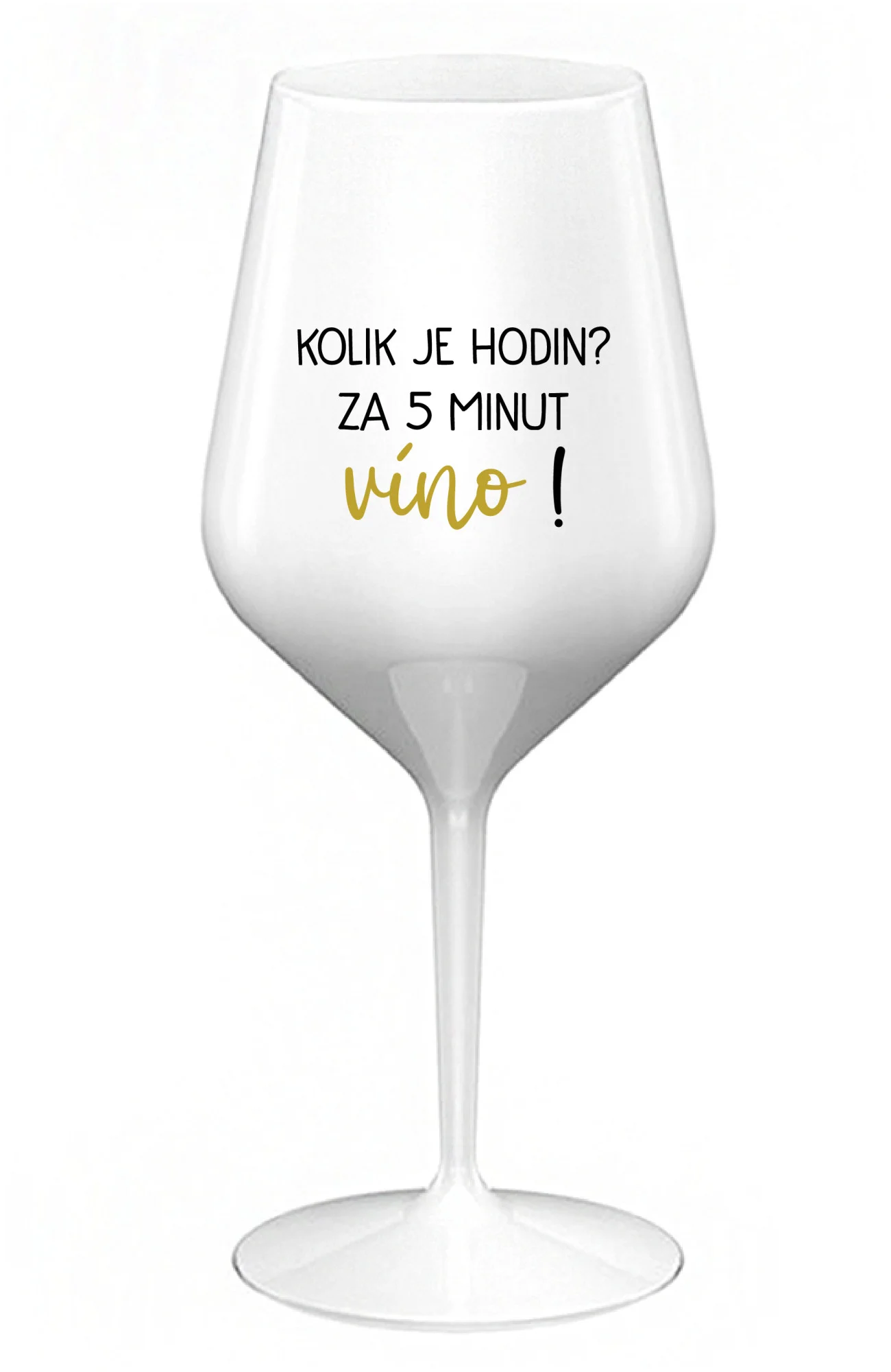 Levně KOLIK JE HODIN? ZA 5 MINUT VÍNO! - bílá nerozbitná sklenice na víno 470 ml