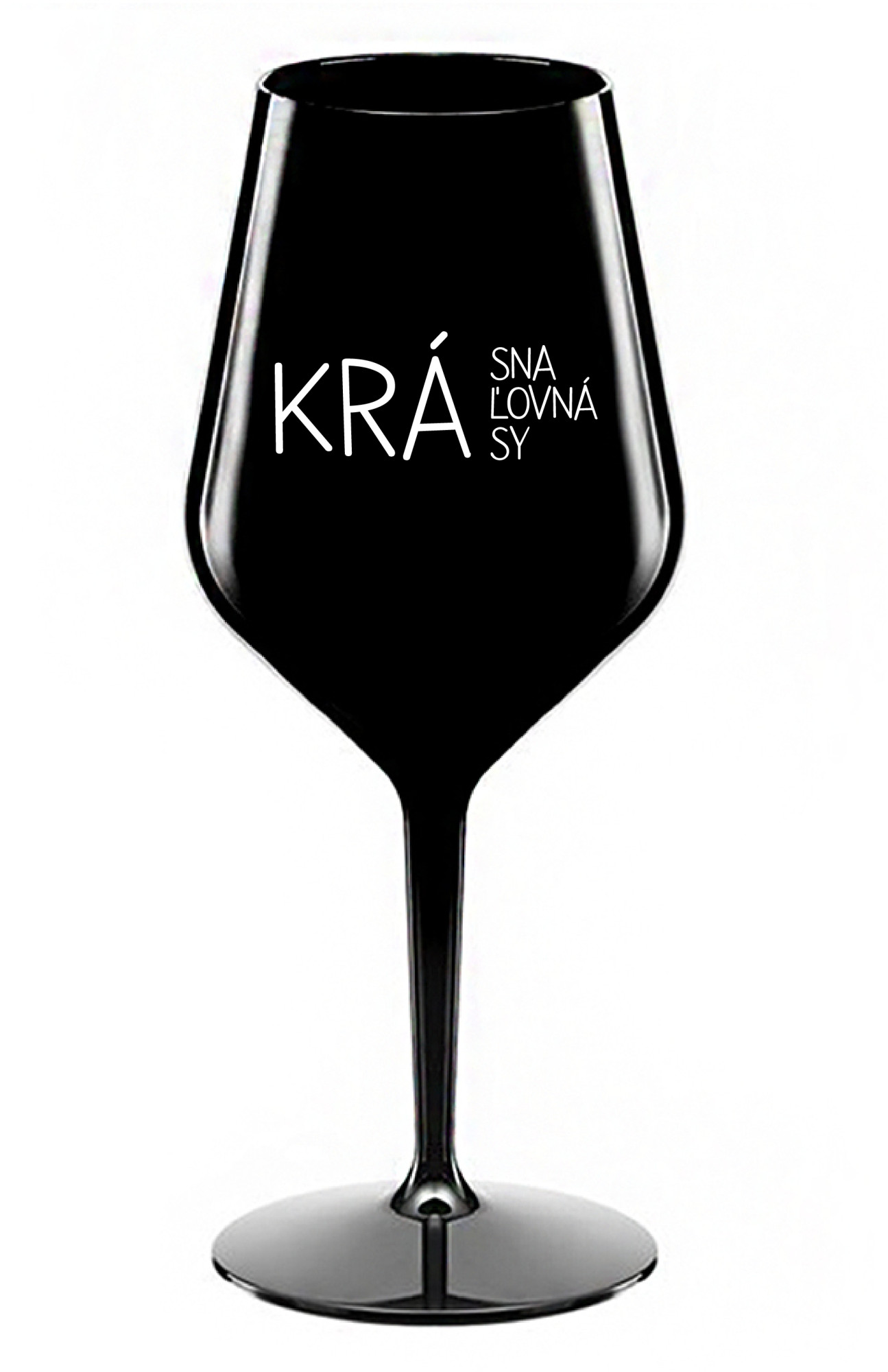 KRÁSNA KRÁĽOVNÁ KRÁSY - černá nerozbitná sklenice na víno 470 ml