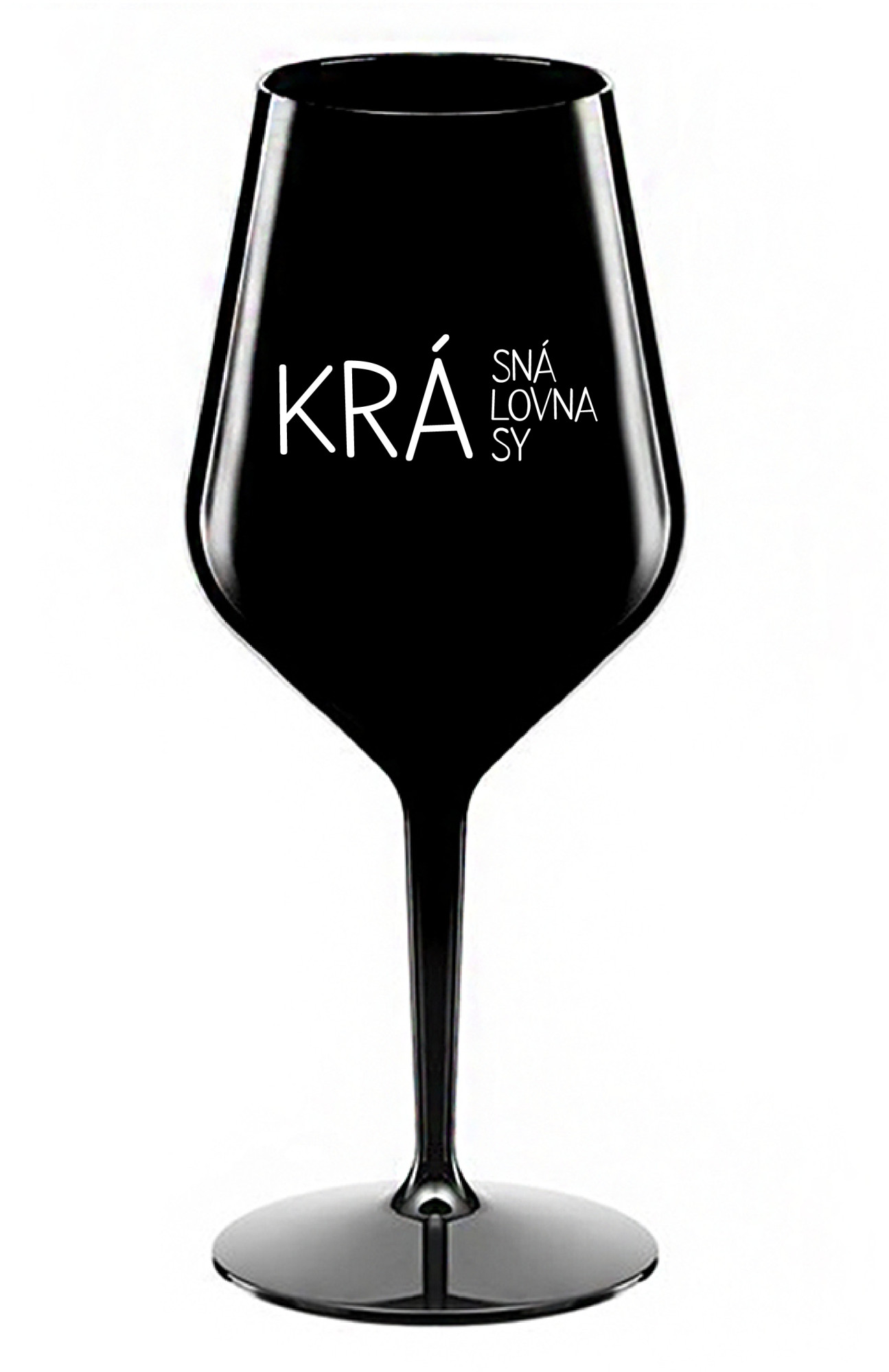 KRÁSNÁ KRÁLOVNA KRÁSY - černá nerozbitná sklenice na víno 470 ml