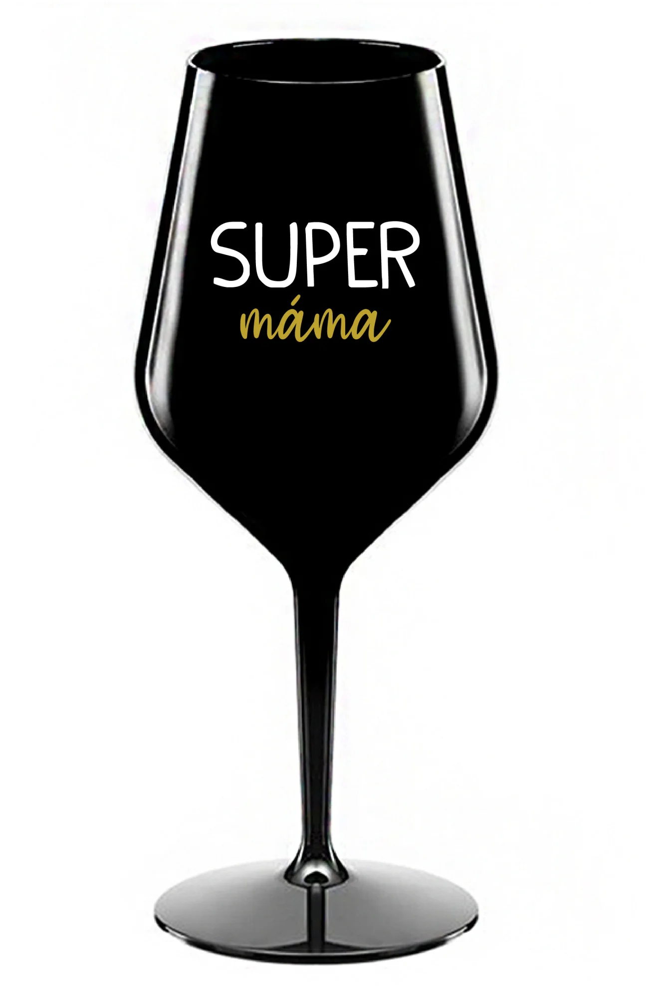 SUPER MÁMA - černá nerozbitná sklenice na víno 470 ml